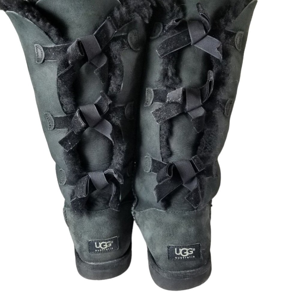 UGG Girls Bailey Bow II Boot Women Size 9 Black Triple Bow Tall 1007309Y - Picture 2 of 14
